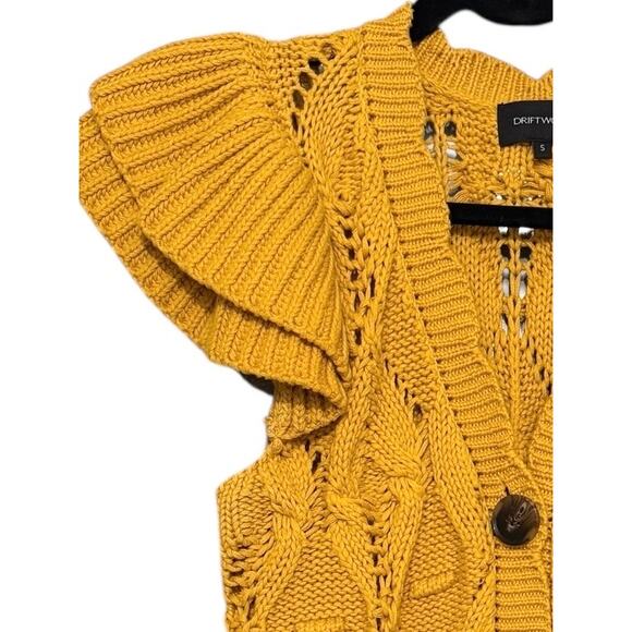 Driftwood Poppi Cap Sleeve Cardigan Mustard Yellow Sweater Small Eyelet - Picture 4 of 6